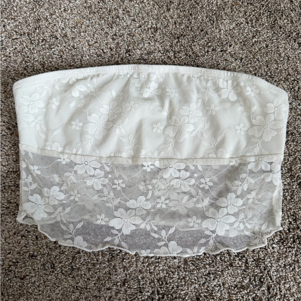 White Lace Strapless Top